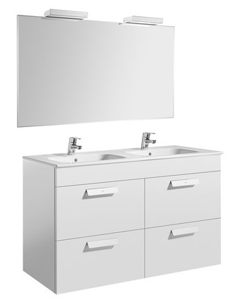 Set mobilier Roca Debba Standard dulap baza cu 2 sertare 120x46cm alb lavoar si oglinda iluminata