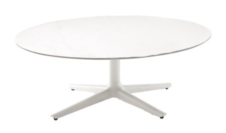 Masuta rotunda Kartell Multiplo Low design Antonio Citterio d118cm h43cm blat sticla alb