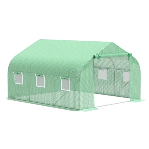 Sera de gradina cu acoperis inclinat din PE Outsunny, 3.5x3x2m, verde | Aosom RO