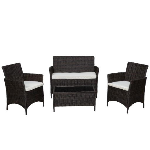 Outsunny Set Mobilier de Grădină Modern, Canapea, 2 Fotolii, Masă de Cafea, Ratan PE Negru și Alb, Confortabil | Aosom Romania