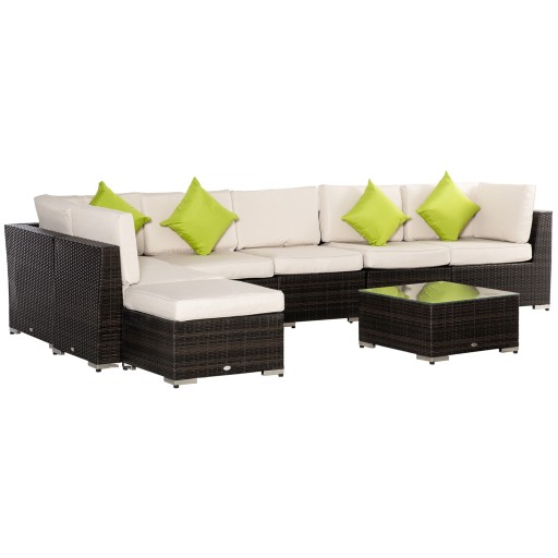 Outsunny Set Mobilier pentru Grădină 8 Piese, Canapea, Masă de Exterior, Perne Detașabile și Lavabile, Design Elegant | Aosom Romania