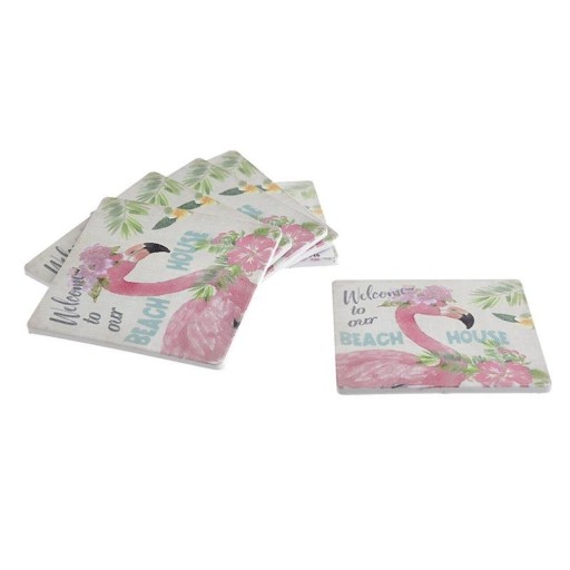 Set 6 suporturi de pahar Flamingo, InArt, 10 x 10 x 4 cm, plastic, multicolor