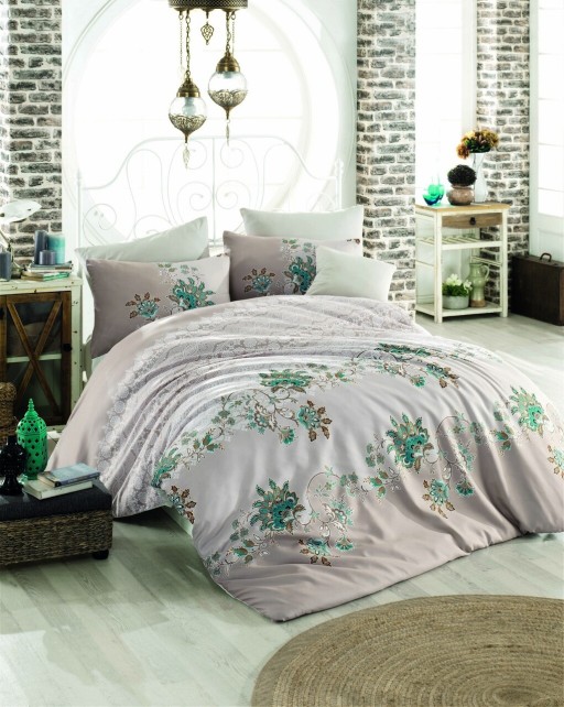 Lenjerie de pat dubla Azra, Pearl Home, 4 piese, 220x240 cm, bumbac ranforce, maro