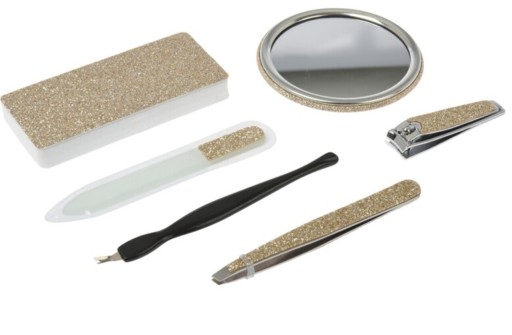 Set de manichiura Golden glitter, 6 piese, metal, auriu