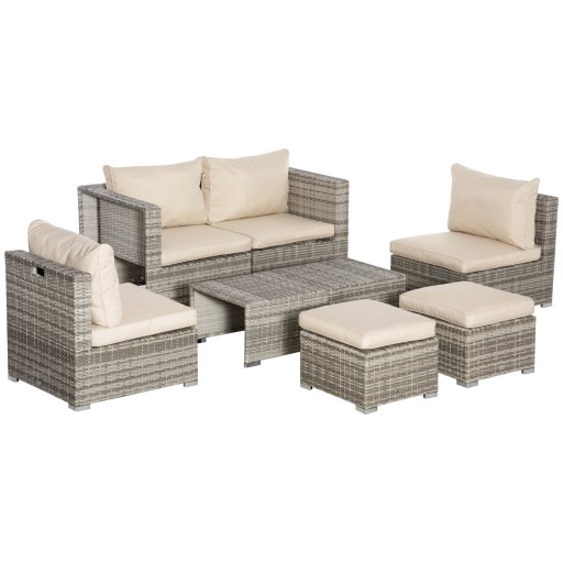 Outsunny Set Mobilier de Grădină Lux 8 Piese, Canapea, Perne Detașabile și Lavabile, Ratan PE Bej, Spațios | Aosom Romania