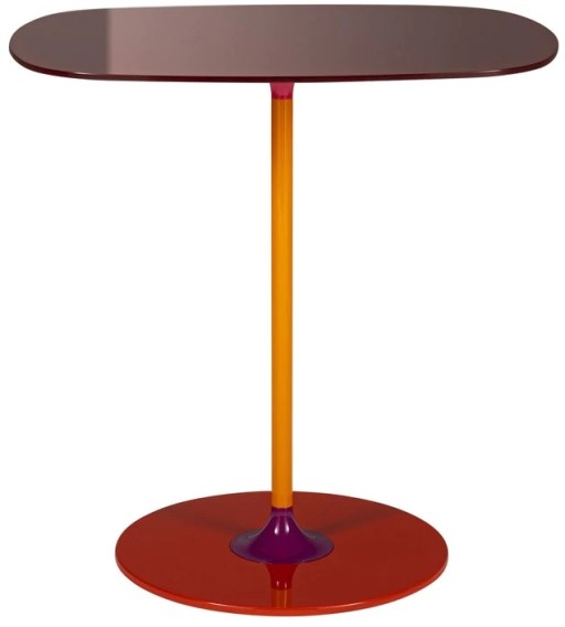 Masuta Kartell Thierry design Piero Lissoni 33x50x50cm baza metal blat sticla burgundy