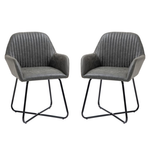 HOMCOM Set 2 Scaune Moderne Tapitate Imitație Piele Gri pentru Sufragerie Bucătărie sau Living 60x56.5x85cm | Aosom Romania