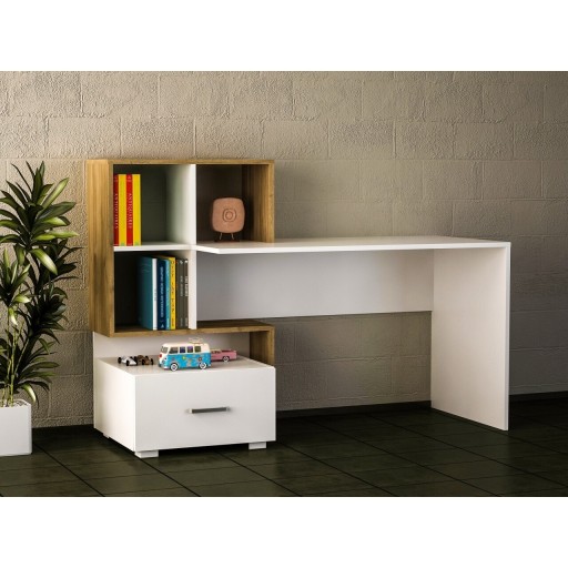 Birou Wooden Art, Bloom White Walnut, 152.7x105.6x60 cm