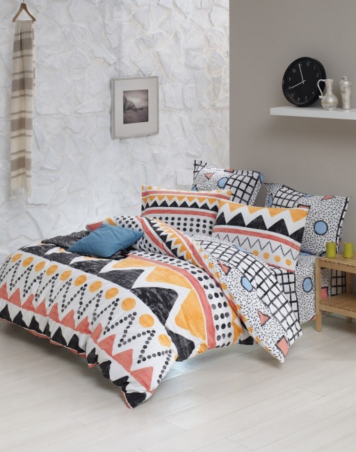Lenjerie de pat dubla King Size, EnLora Home, Bettina Yellow, 4 piese, bumbac ranforce, multicolor