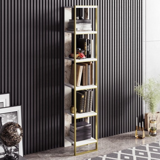 Biblioteca Polka, Zena Home, 32.2x31.3x178.5 cm, auriu/alb