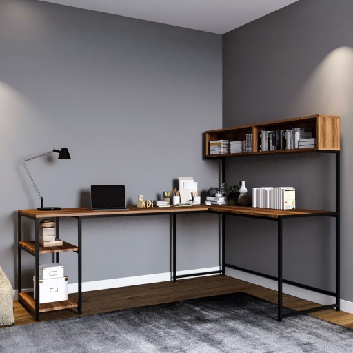 Birou de colt Cansin, Lacivert, 200x60x72 cm, PAL, maro
