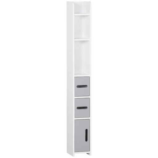 Coloană de Baie Kleankin cu Rafturi și Dulapuri, Organizator Lemn, Design Modern 15x17x120cm, Alb și Gri | Aosom Romania