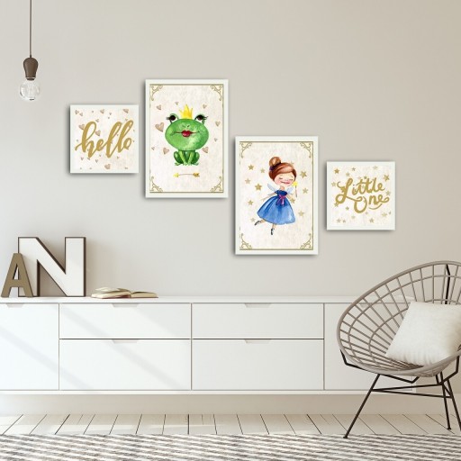 Set 4 tablouri decorative, Alpha Wall, Hello Little One, 100% MDF, multicolor