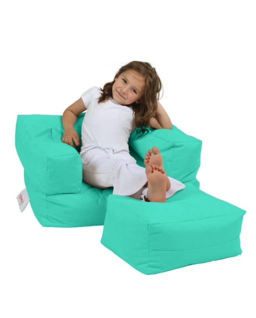 Set fotoliu si taburet pentru copii, Bean Bag, Ferndale, 65x50x40 cm, poliester impermeabil, turcoaz