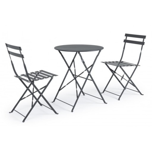 Set mobilier de gradina 3 piese, Bistro Wissant, Bizzotto, otel, finisaj mat, gri carbune