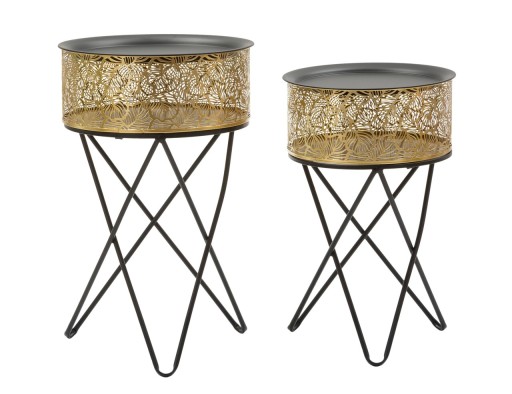 Set 2 masute Leavy, Mauro Ferretti, Ø 40x60 cm, fier, auriu/negru