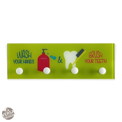 Cuier pentru baie Wash &amp; Brush, Versa, 36x3x12 cm, sticla, verde