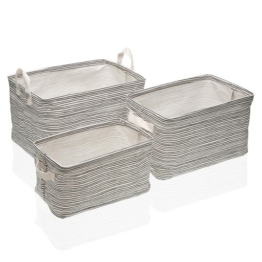 Set 3 cosuri de depozitare Black Line, Versa, 35x25x22 cm, poliester