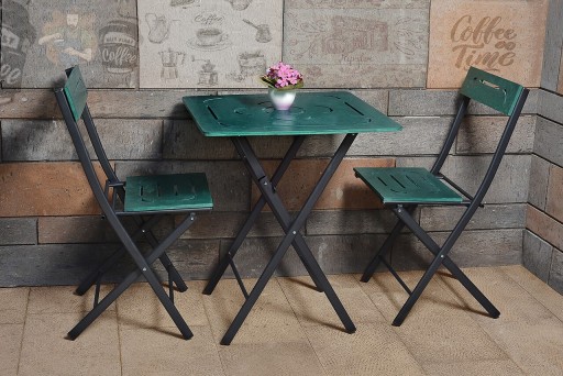 Set masa cu 2 scaune, Valovi, Bistro, mdf/metal, verde/negru