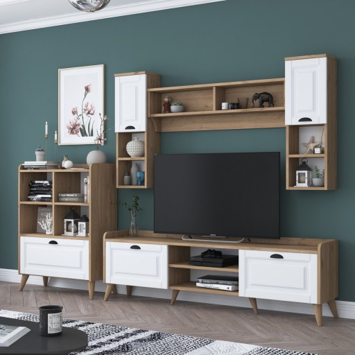 Mobilier living, Wren, AA101 - 2554, 3 corpuri, pal melaminat, alb/nuc