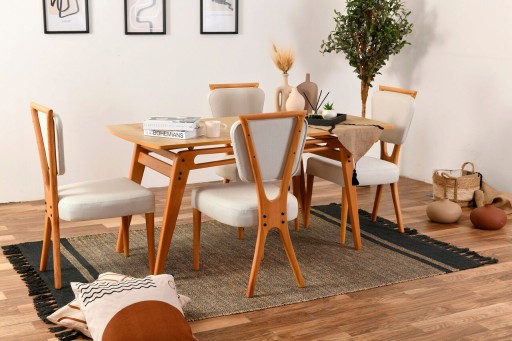 Set masa cu 4 scaune, Vow Chair, Palace Wooden, lemn de carpen/textil, stejar/crem