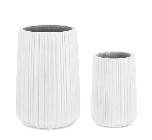 Set ghivece pentru exterior 2 piese Halong Cylinder, Bizzotto, Ø45 x 66 cm, fibra de ciment si argila, alb