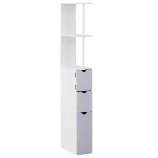 HOMCOM Mobilier Coloană Baie, 2 Compartimente, Ușă, 2 Sertare, MDF și Fier, 15x33x140 cm, Alb și Gri | Aosom Romania