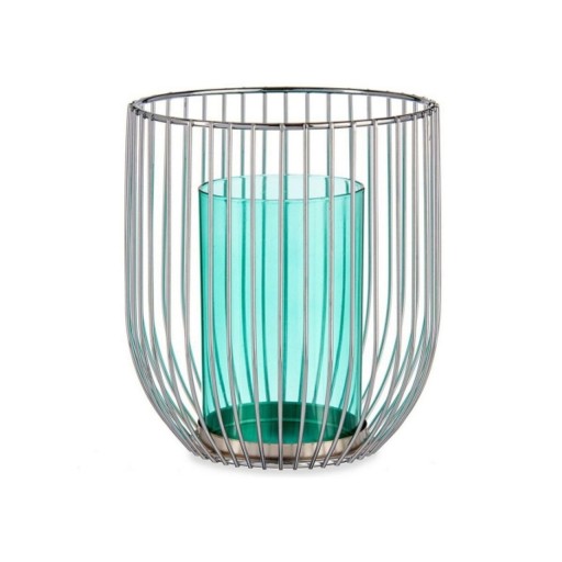 Suport pentru lumanare Cage, Gift Decor, 15 x 15 x 17 cm, metal/sticla, argintiu/albastru