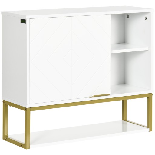 Kleankin Dulap de Baie Compact cu 2 Nivele, Montare pe Perete, Rafturi Deschise, din MDF Alb, Soluție Inteligentă de Depozitare | Aosom Romania