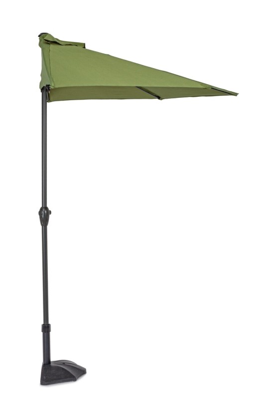 Umbrela semirotunda pentru balcon/terasa Kalife Halfmoon, Bizzotto, 270 x 135 x 232 cm, stalp Ø36/38 mm, verde oliv