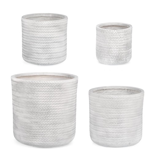 Set ghivece pentru exterior 4 piese Tressage, Bizzotto, Ø43 x 43 cm, fibra de sticla si argila, alb antic