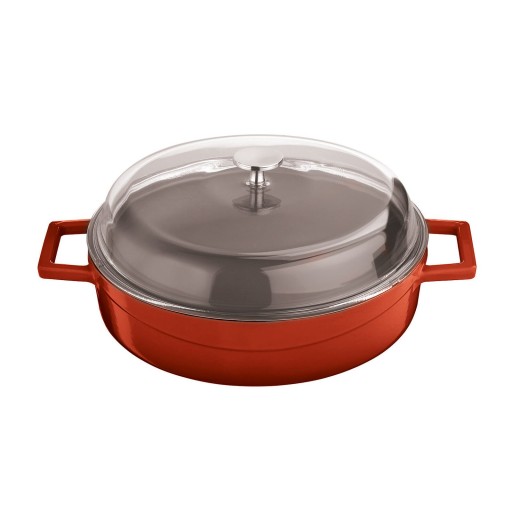 Cratita din fonta emailata Paderno Cast Iron 24cm 2.5 litri capac sticla inclus rosu