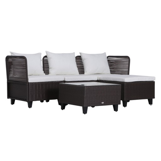 Outsunny Set Mobilier Gradina pentru Exterior cu 5 piese Canapea Masuta Pouf din Ratan Sintetic 65x65x73cm Culoare Maro| Aosom.ro 