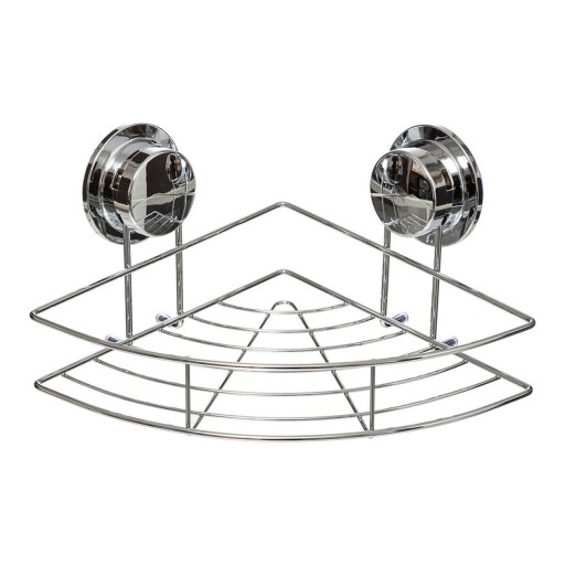 Etajera de colt pentru baie Corner, 5five, fixare cu ventuze, 22 x 22 x 11.5 cm, otel