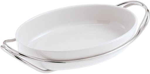 Platou oval cu suport metalic Sambonet New Living 44x27cm alb- inox