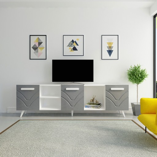 Comoda TV, Avva Home, Zeta, 180x53x31.3 cm, Antracit/Alb