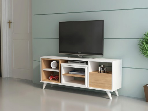 Comoda TV, Decorotika, Selin, Alb / Teak