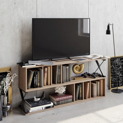Comoda TV, Hadley, Termas, 140x64.4x29.5 cm, Nuc / Negru