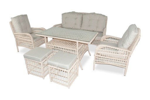 Set mobilier de gradina, Jumilla, Lady Pouffe, Crem