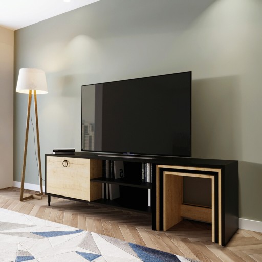 Comoda TV, Lacivert, Zigon Sehpalı Tv Ünitesi L501, Negru / Stejar