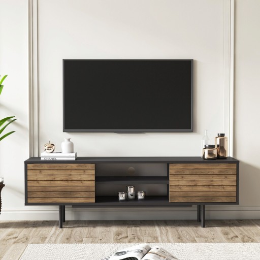 Comoda TV, Minima, Colosseo, 160x52x35 cm, Nuc negru