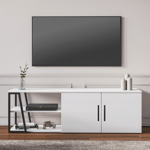 Comoda TV, Minima, Manzoni, 150x47x40 cm, Alb