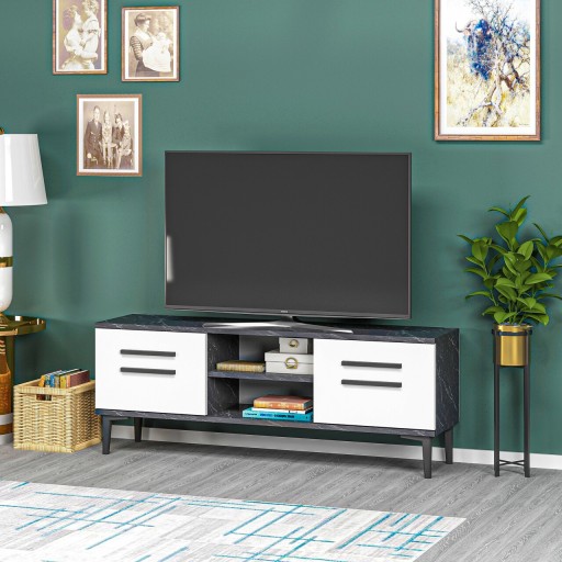 Comoda TV, Olivia, View, 120x48.2x29.6 cm, PAL, Alb/Negru