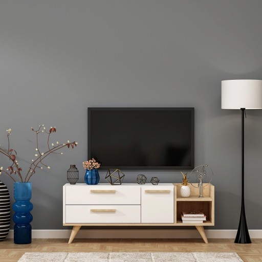 Comoda TV, Olivia, Otto, 120x46.4x35 cm, PAL, Stejar Safir / Alb