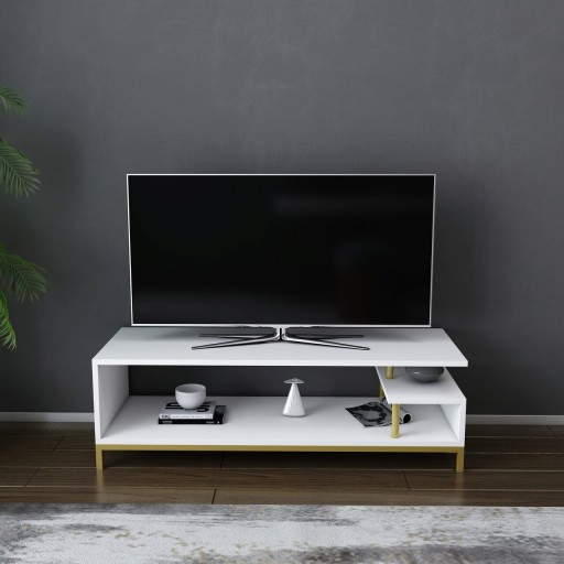Comoda TV, Retricy, Reilly, 120x44.6x37.6 cm, PAL, Aur/Alb