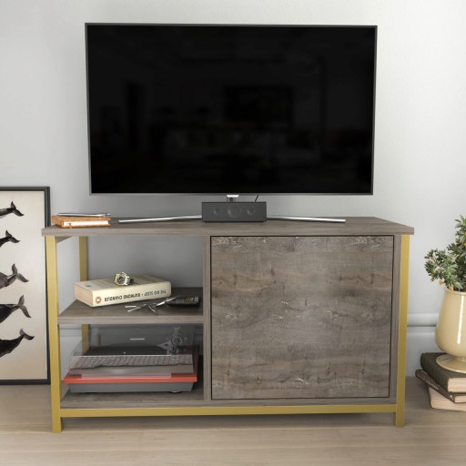 Comoda TV, Retricy, Muskegon, 89.6x35.3x50.8 cm, PAL, Auriu / Gri închis