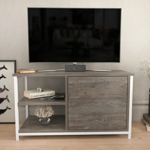 Comoda TV, Retricy, Muskegon, 89.6x35.3x50.8 cm, PAL, Alb / Gri închis