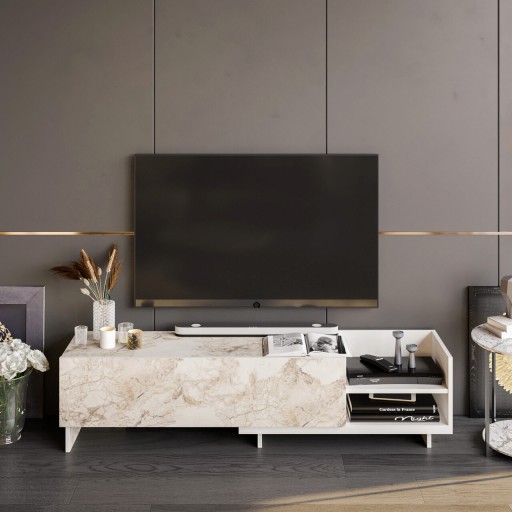 Comoda TV, Retricy, Parion, 165x35x41 cm, PAL, Alb