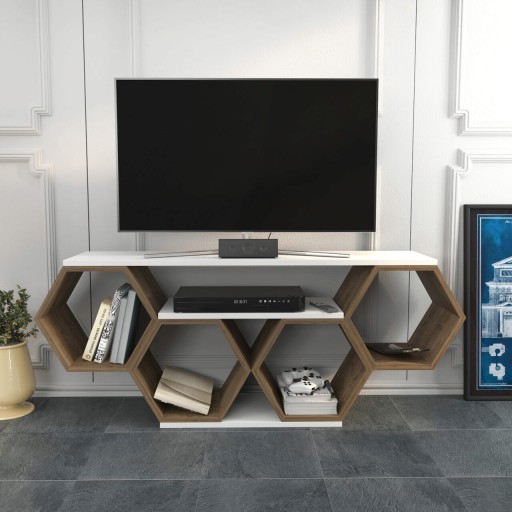 Comoda TV, Retricy, Bal, 140x29.6x55.5 cm, PAL, Alb/Maro