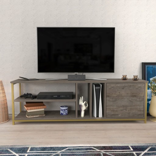 Comoda TV, Retricy, Oneida, 140x35.3x50.8 cm, PAL, Auriu / Gri închis